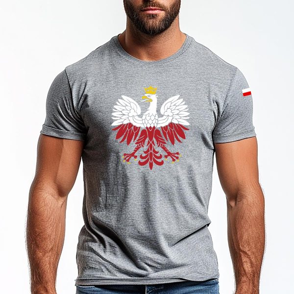 Koszulka z orłem polski w kolorze biało czerwonym męska koszulka szara melange koszulka patriotyczna